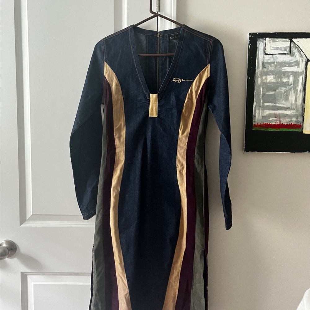 FUBU Navy and Gold Long Sleeve Dress